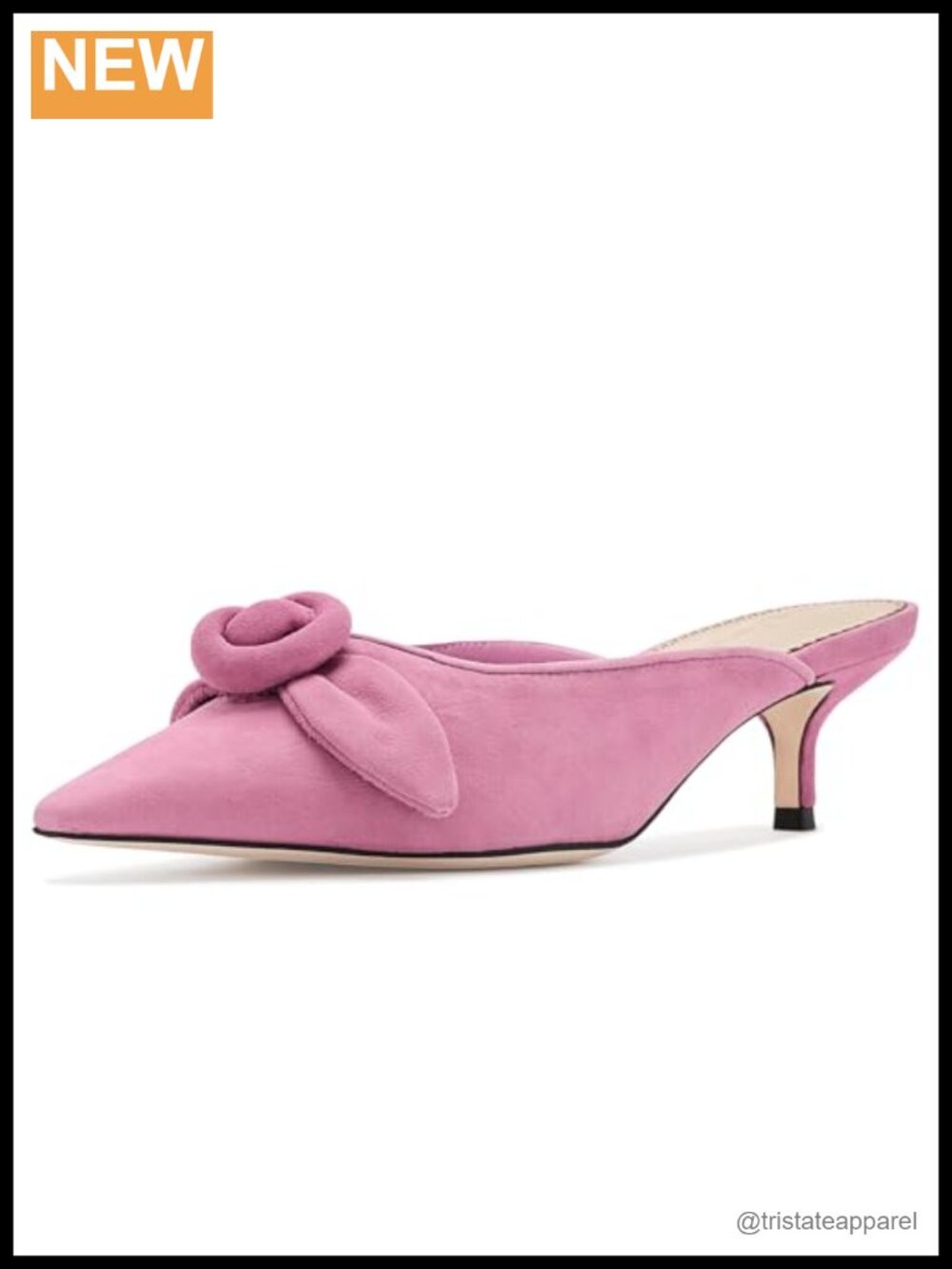 Suede Kitten Heel Mule Pointed Toe Knotted Slip On